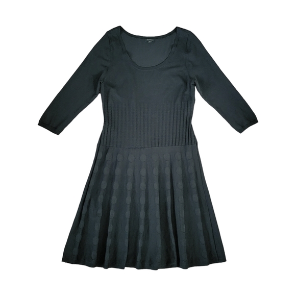 Ann Taylor Dresses & Skirts - Ann Taylor Black Fit & Flare Knee Length Pleated Skirt Knit Dress Womens Size L